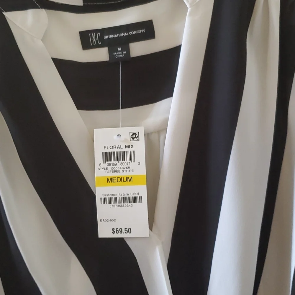 INC Navy and white striped, sleeveless surplice blouse. NWT. Size Medium. - Picture 3 of 3